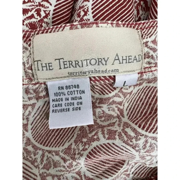 The Territory Ahead V Neck Button Geometric Tunic Blouse BOHO Size LARGE EUC - Picture 6 of 7